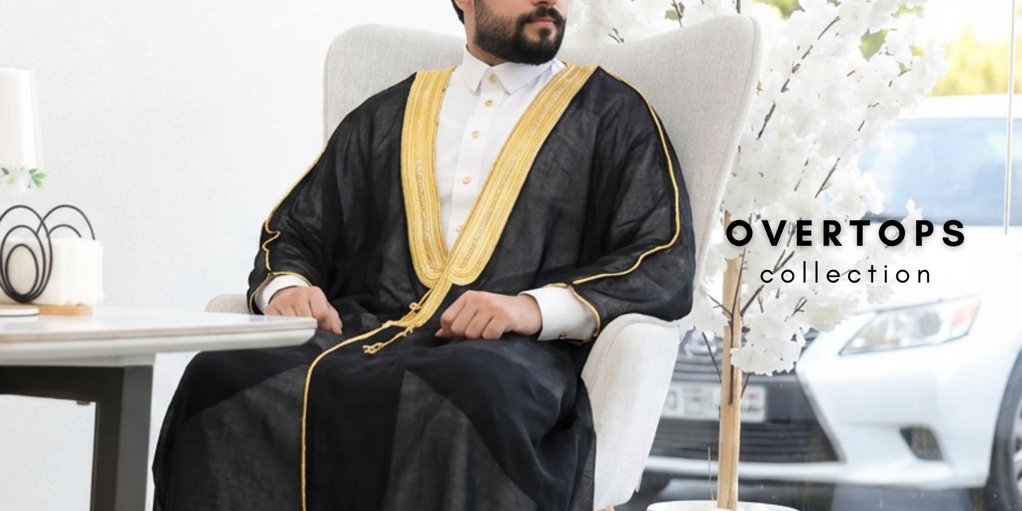 Men’s overtop garments for qamees and kandura, layered outerwear with refined detailing