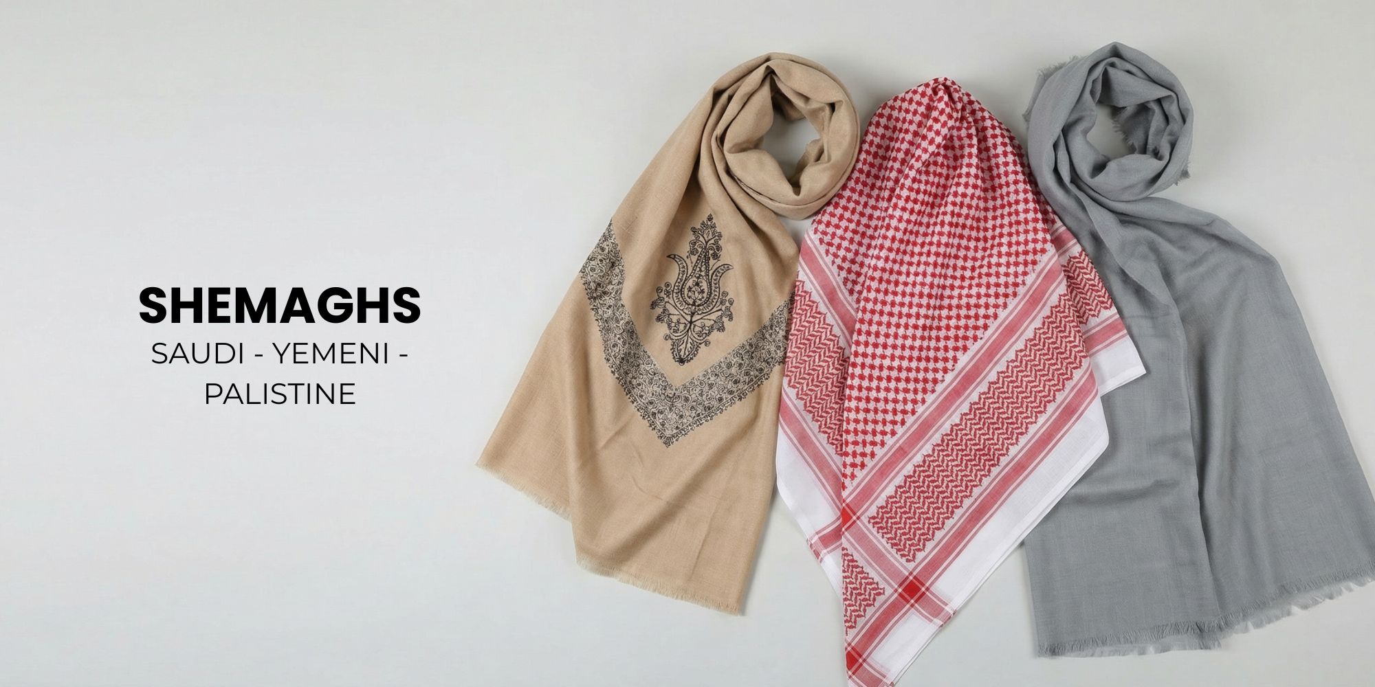 Traditional shemagh and keffiyeh scarves for men, authentic Middle Eastern headwear